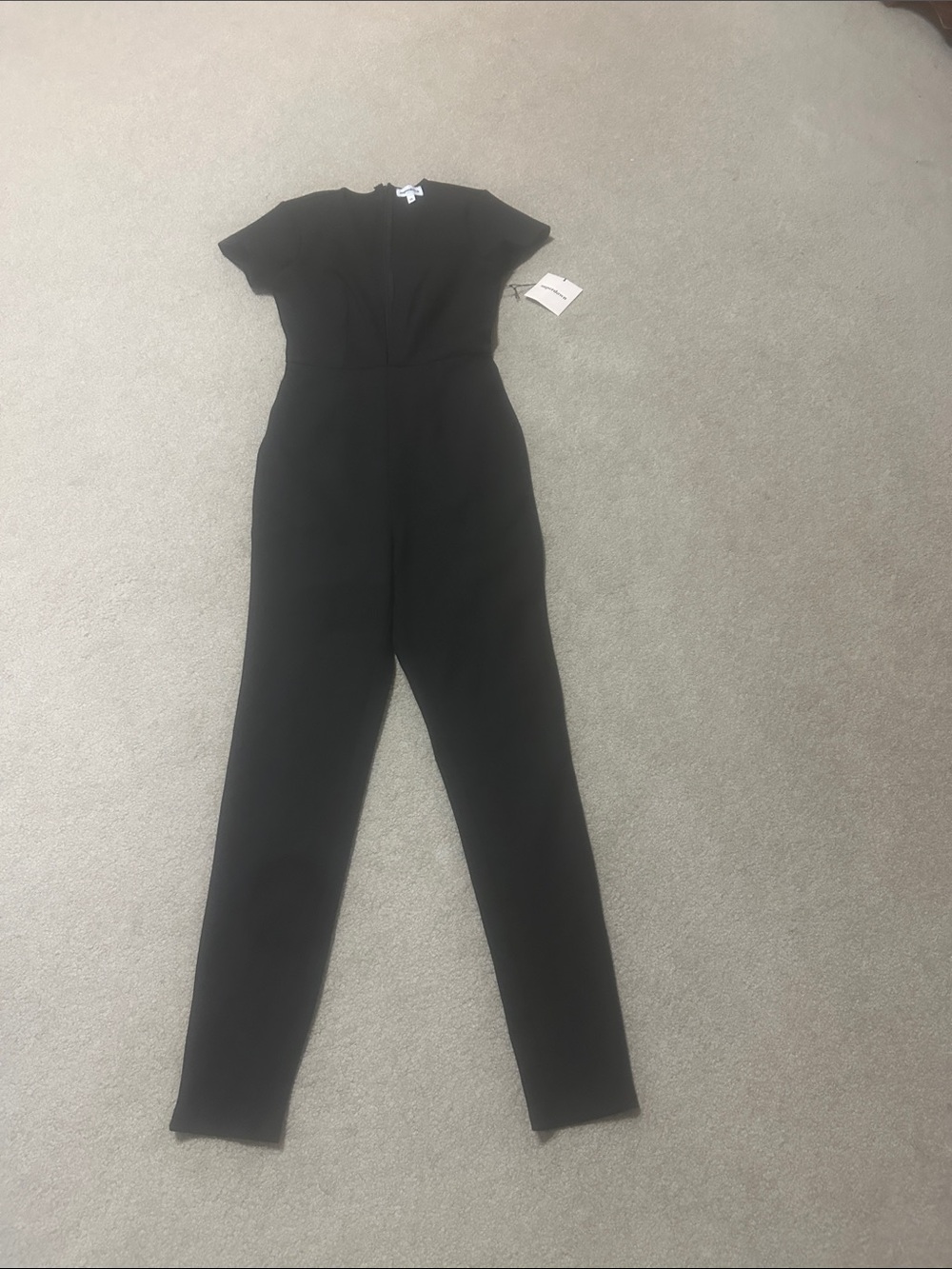 superdown Black Short-Sleeve V-Neck Jumpsuit
